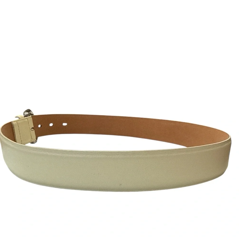Vintage Albatros Cream Genuine Leather Belt Made in‎ Italy Sz M EUROMETAL Buckle